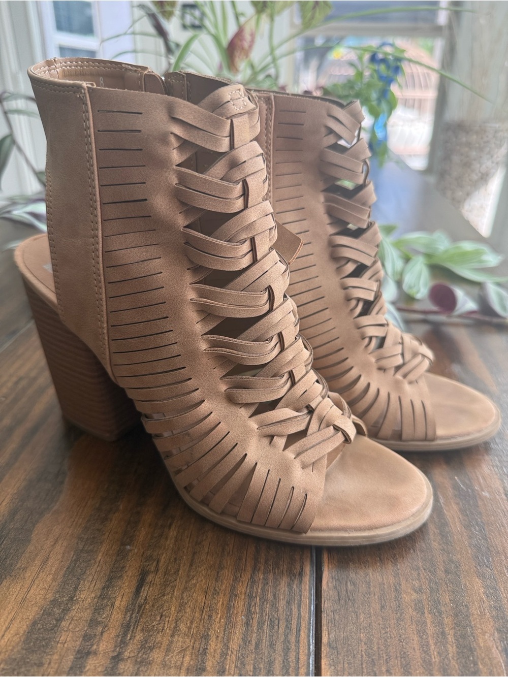 DV by Dolce Vita Tan Suede Lace Look Cutout Block Heel Boots